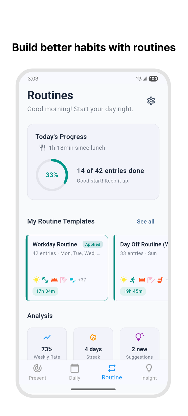 Timebook routine screen